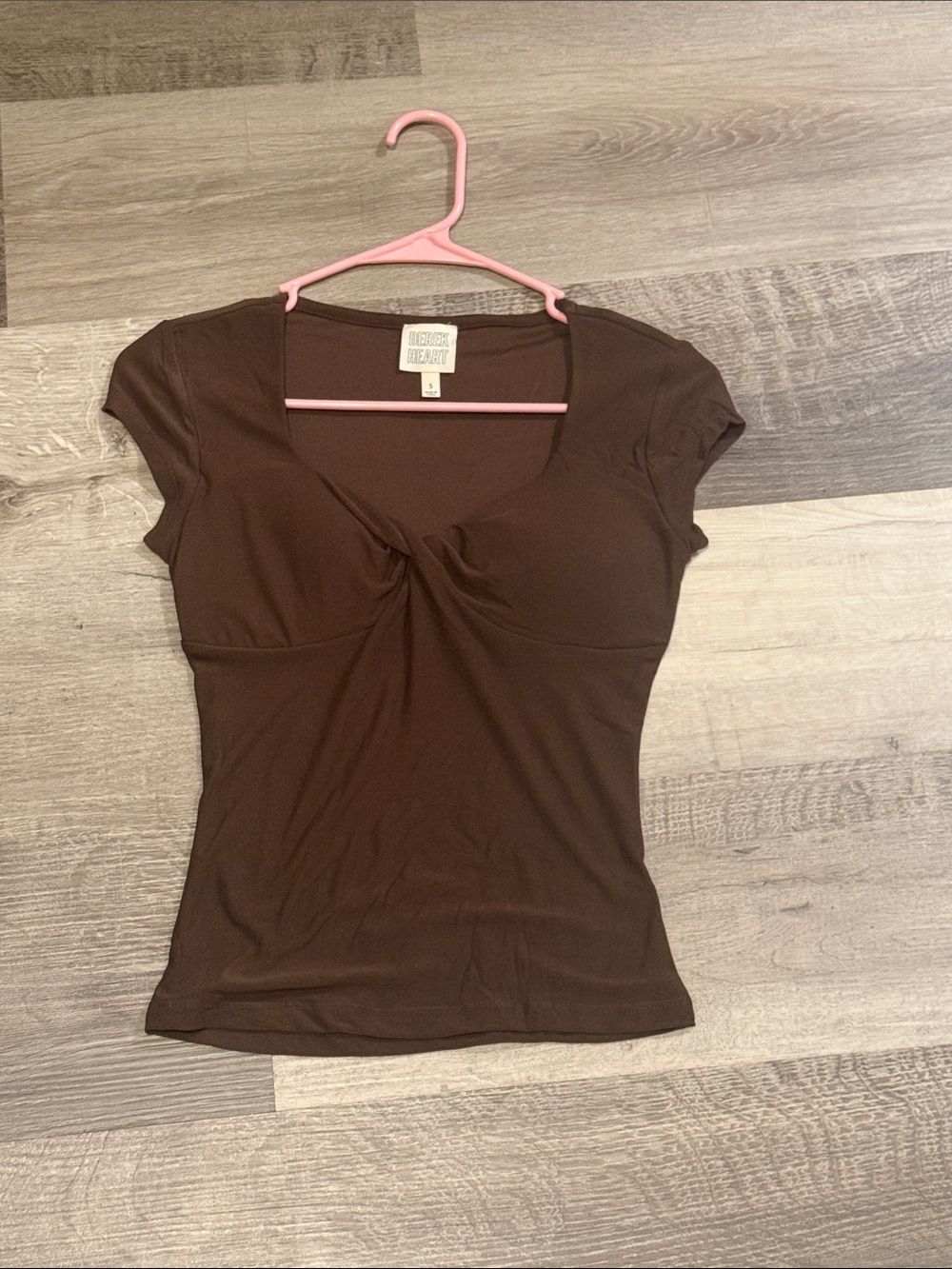 Heart Soul Brown Twist-Front Scoop Neck Short Sleeve Top